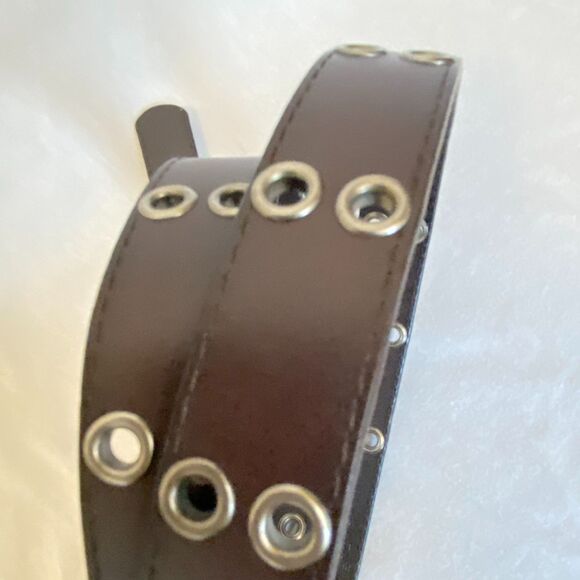 Unisex Belt XL Waist Umber Brown Bonded Leather Double Grommets Throughout - Picture 5 of 10